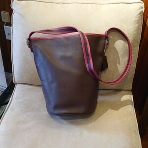 Coach Chocolate Brown Shoulder Bag with Magenta Accents